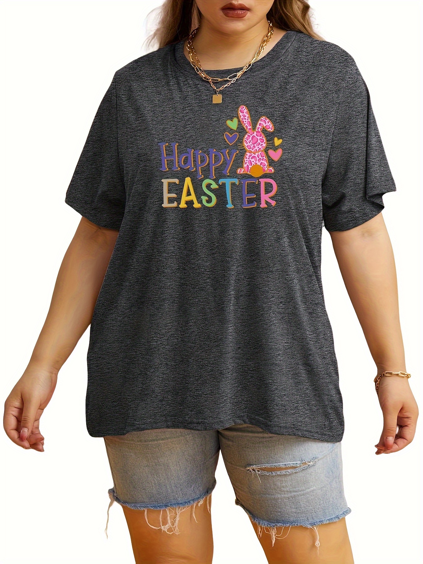 Easter Sweaters for Women Women's T-shirtsCrewneck Short Sleeve Basic Tops  Shirt Trendy Shirt for Women 2024