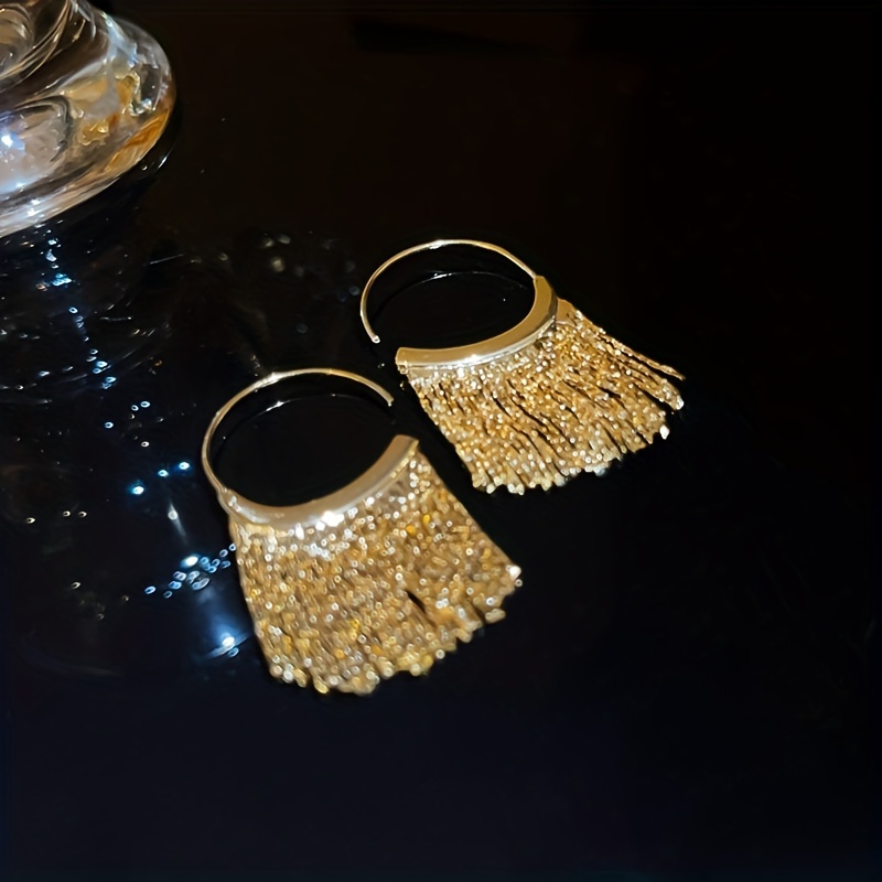 silvery sparkling tassel design dangle earrings elegant minimalist style copper plated jewelry exquisite female gift details 4