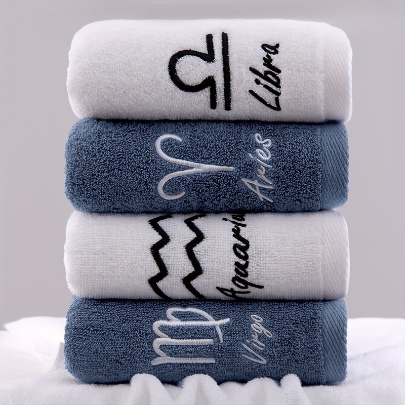 

1pc Soft And Absorbent Cotton Face Towel With Twelve Constellation Embroidery Pattern Hand Towel