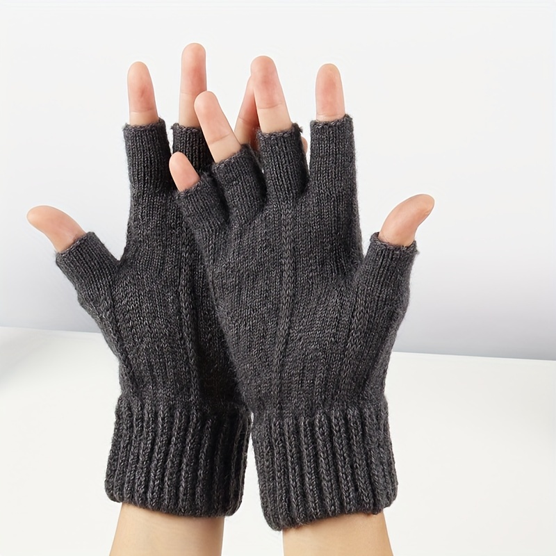 1pair Women's Open Finger Knitted Wool Writing Gloves For Autumn