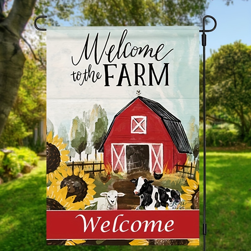 

1pc, Farm Cow Sheep Garden Flag Welcome To The Farm Flag Farm Outdoor Decoration Fall Harvest House Flag 18x12 Inch