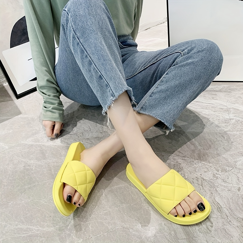 Quilted Pattern Pillow Slides Slip Soft Sole Flat Casual Temu New Zealand