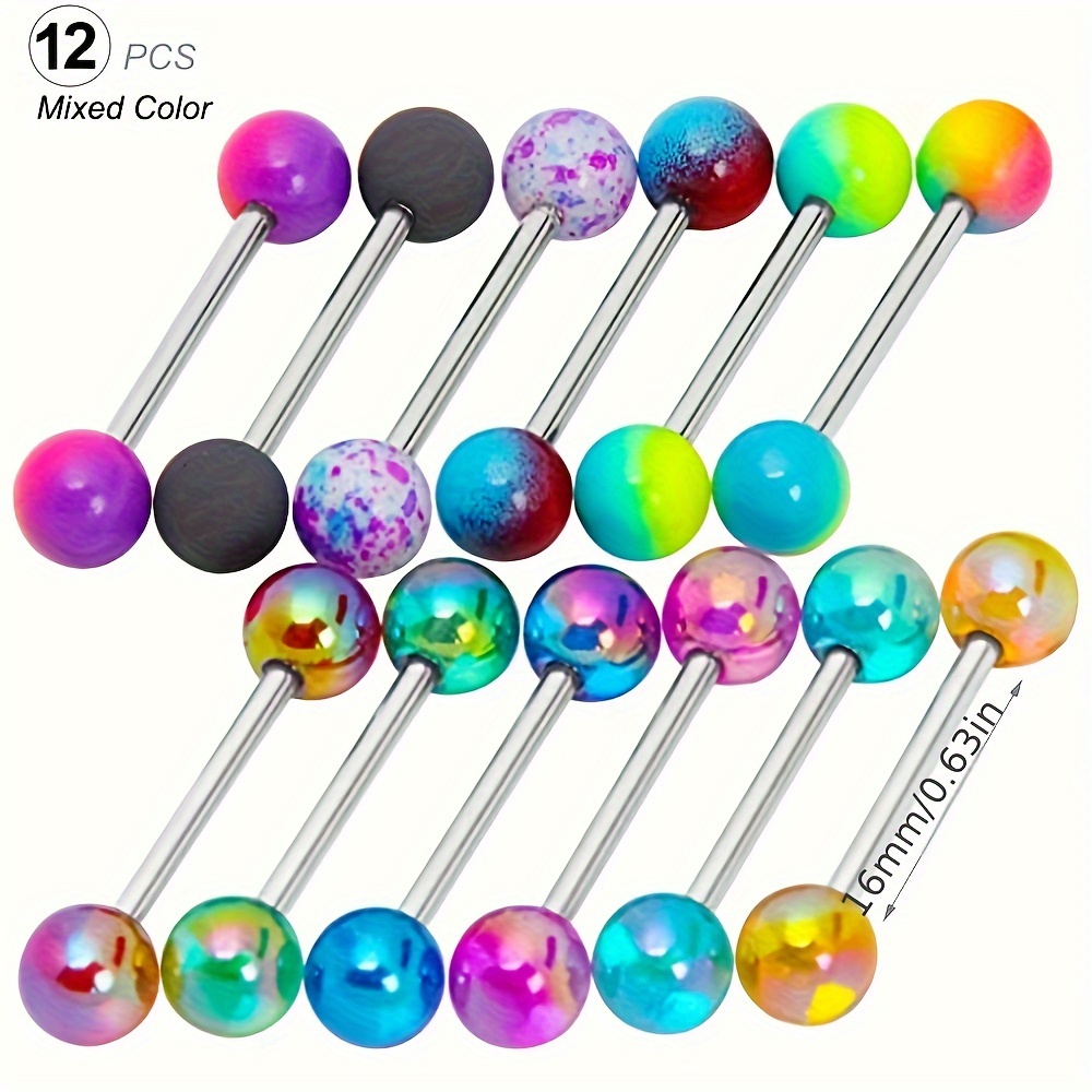 

12pcs/bag Mixed Color Acrylic Ball Tongue Rings Tongue Body Piercing Art