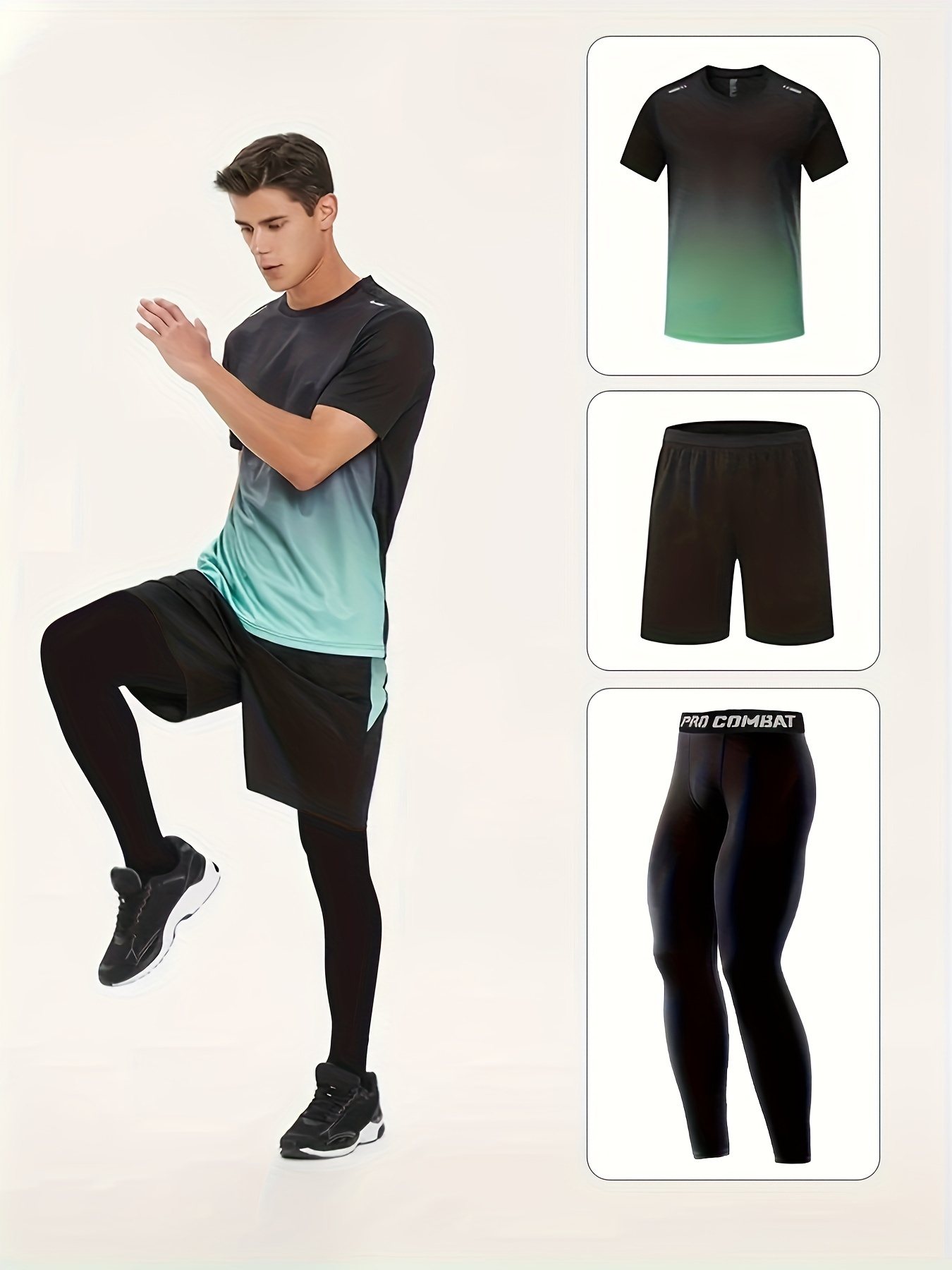 Men's Sports Gradient Color T shirt + Active Shorts + - Temu