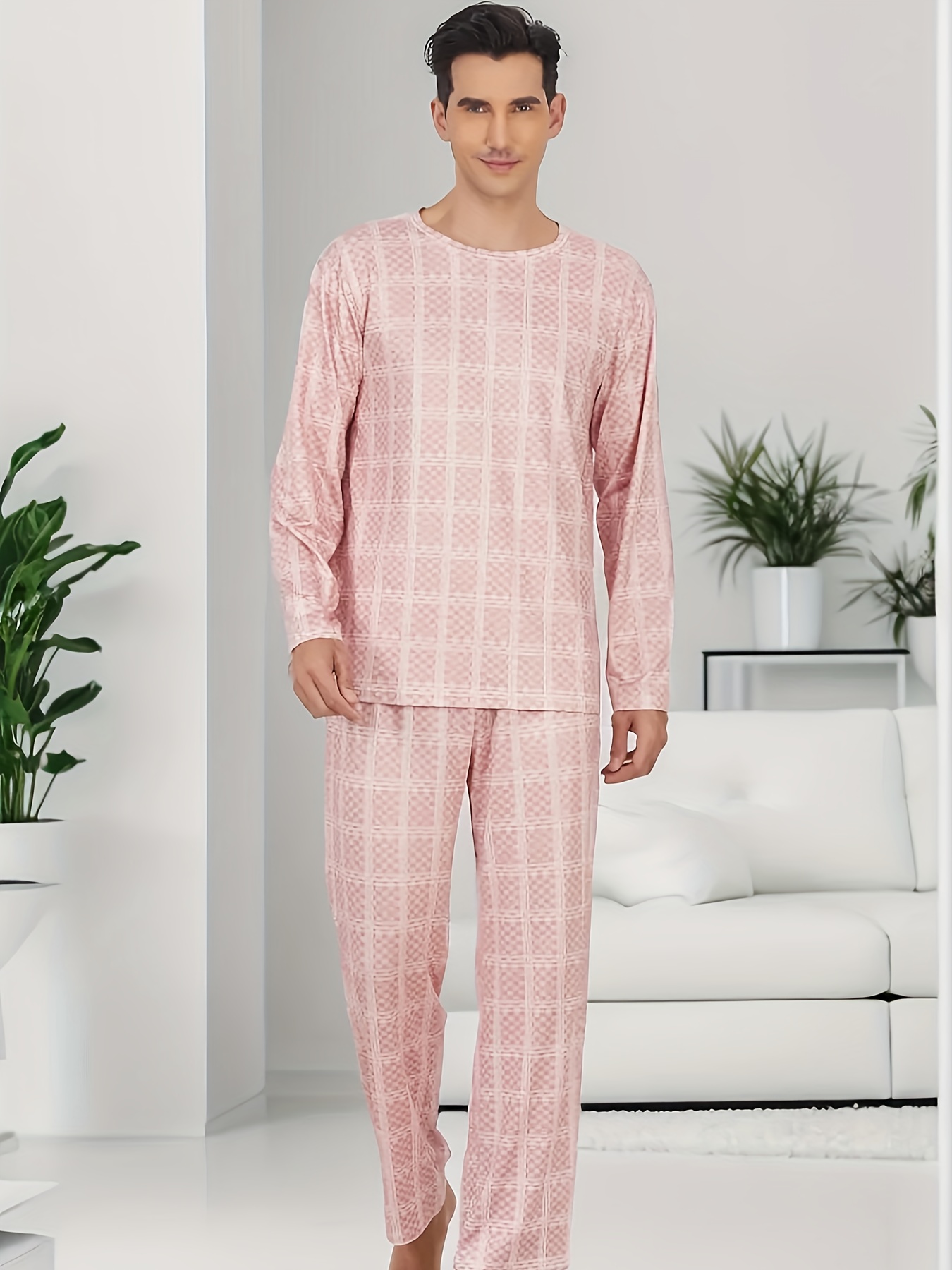 Pajamas Mans Cotton Plus Size Pajamas Long Sleeved Pullover Sporty