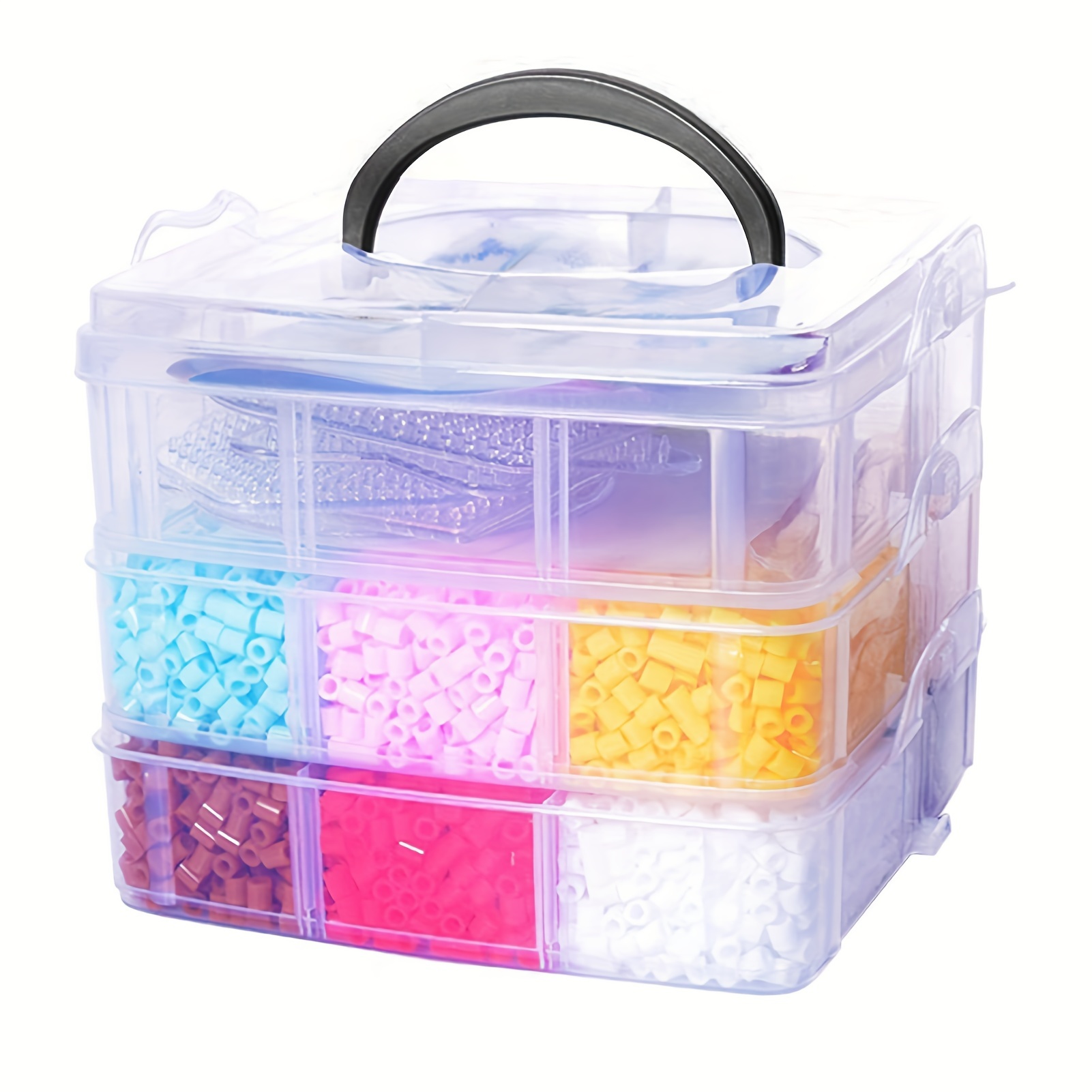 MINGHU - Caja de almacenamiento de plástico apilable, 3 niveles,  transparente, compartimiento ajustable, ranura plástica. Almacenamiento de