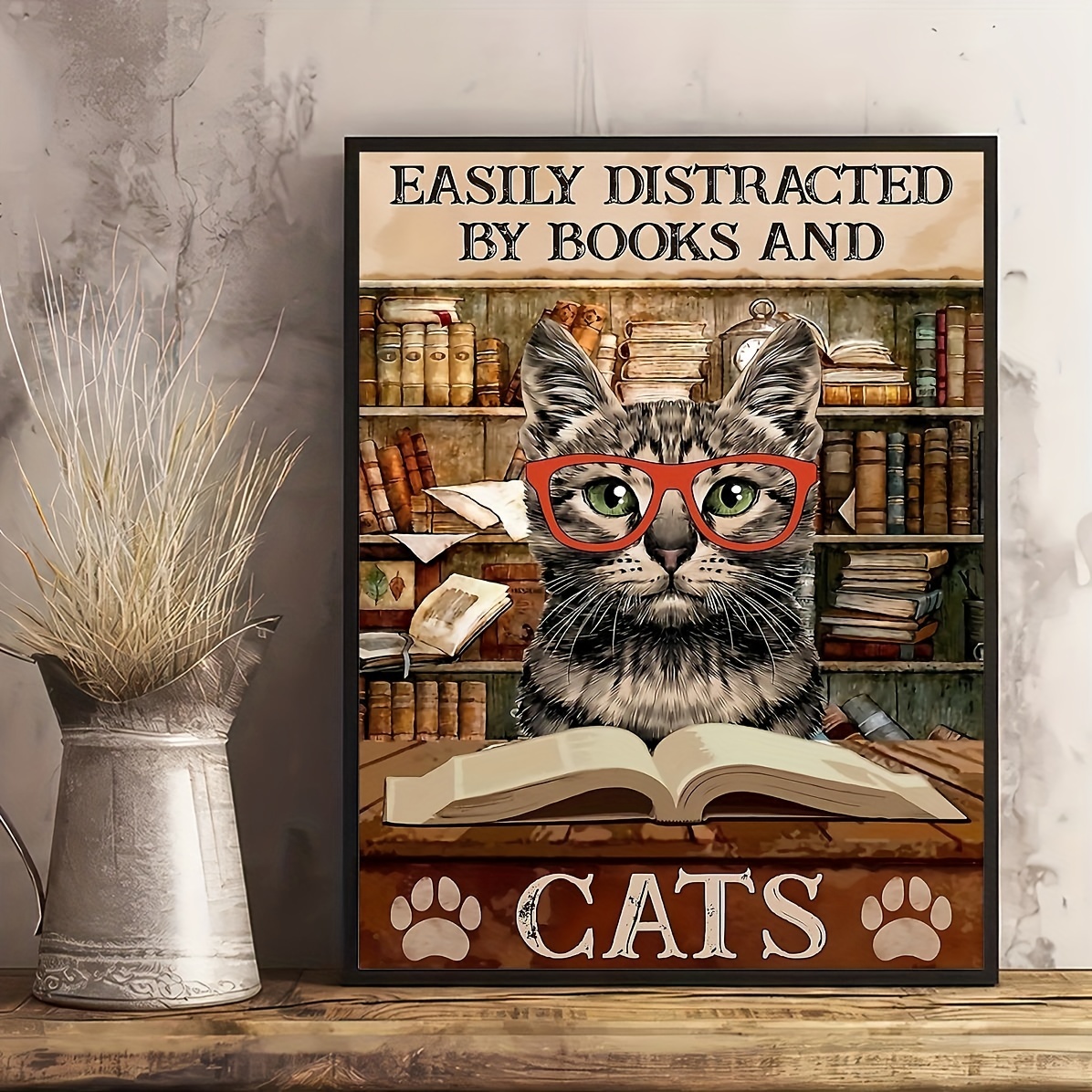 Easily Distracted by Cats and Books Funny Cat Book Lover Art