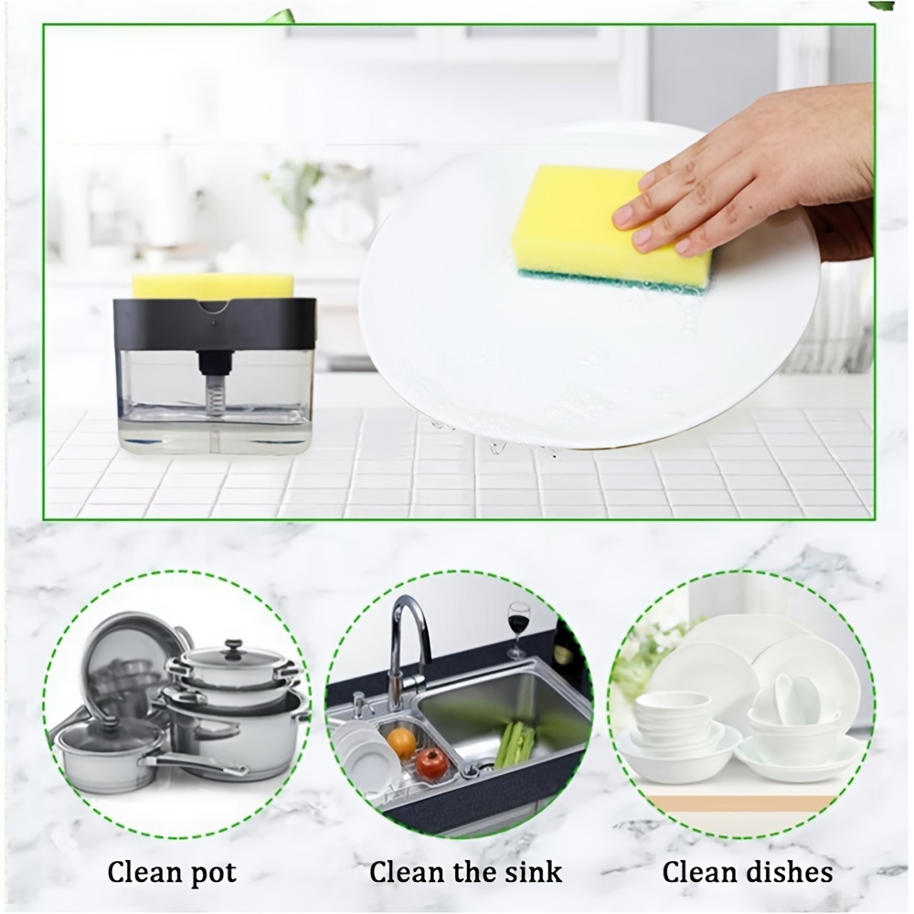 Dish Soap Dispenser for Kitchen and Sponge Holder 2in1, Press Hand