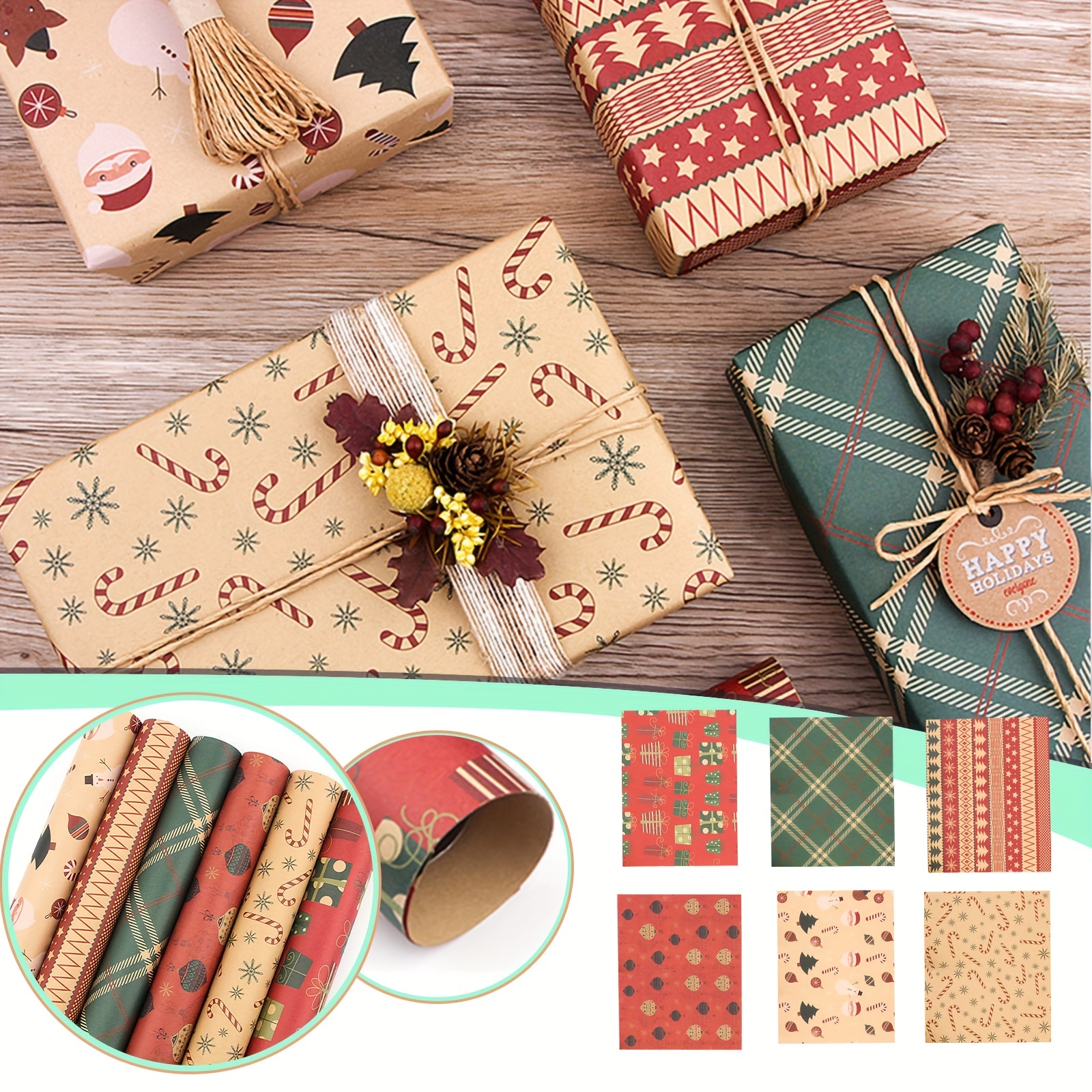 Miarhb Christmas Vintage Kraft Paper Wrapping Paper DIY Gift Wrapping Paper, Size: One size, Other