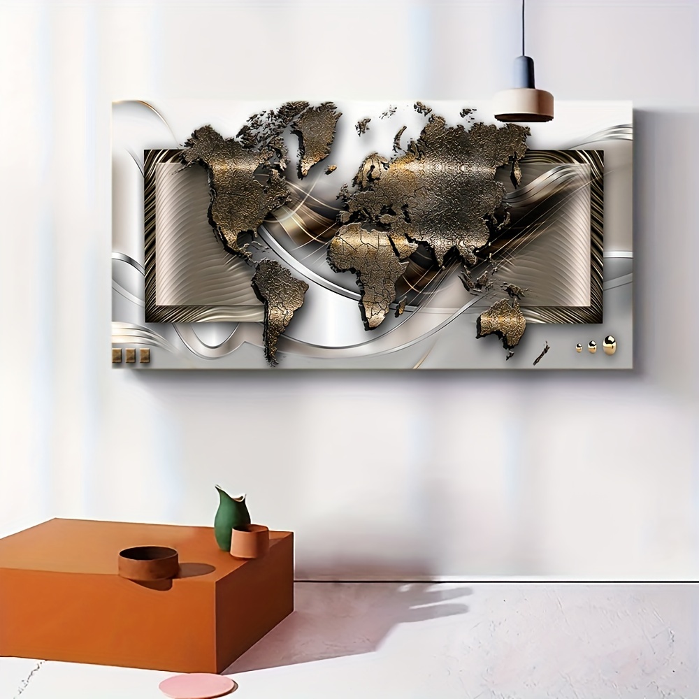 1pc luxury canvas print poster abstract world map canvas wall art artwork wall painting for bathroom bedroom office living room wall decor home decoration no frame