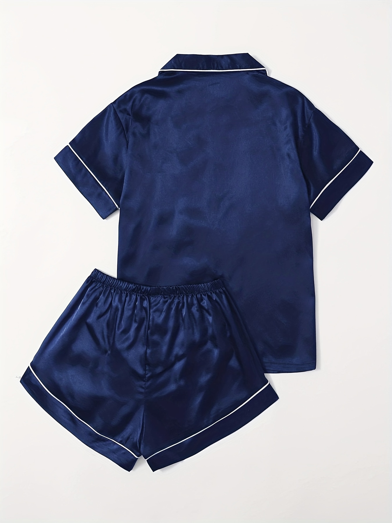 Navy Blue Silk Shorts Sleepwear Set Women – Pajamas Canada