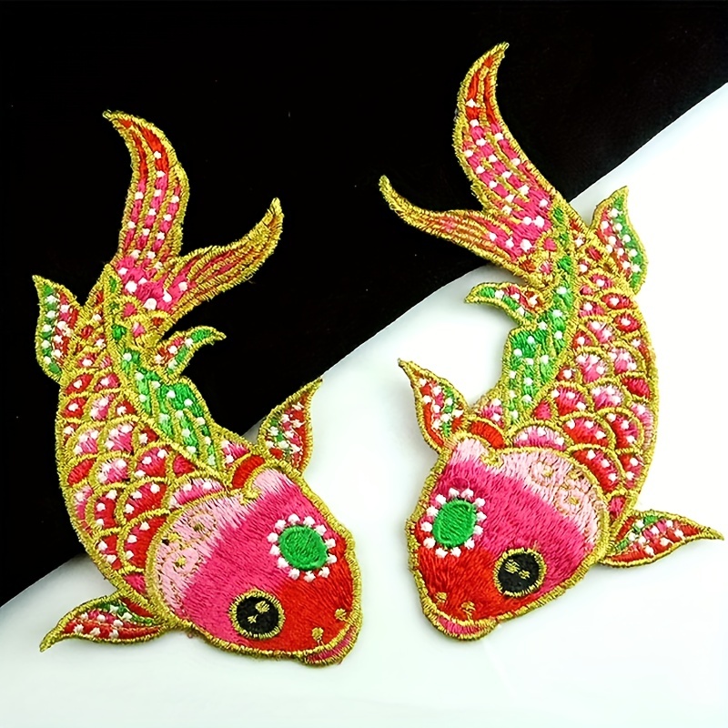 2pcs * Golden Thread Embroidery Badge, Fish Cloth Patches DIY Sewing For  Clothes, Bags, Hat, Decorative Accessories