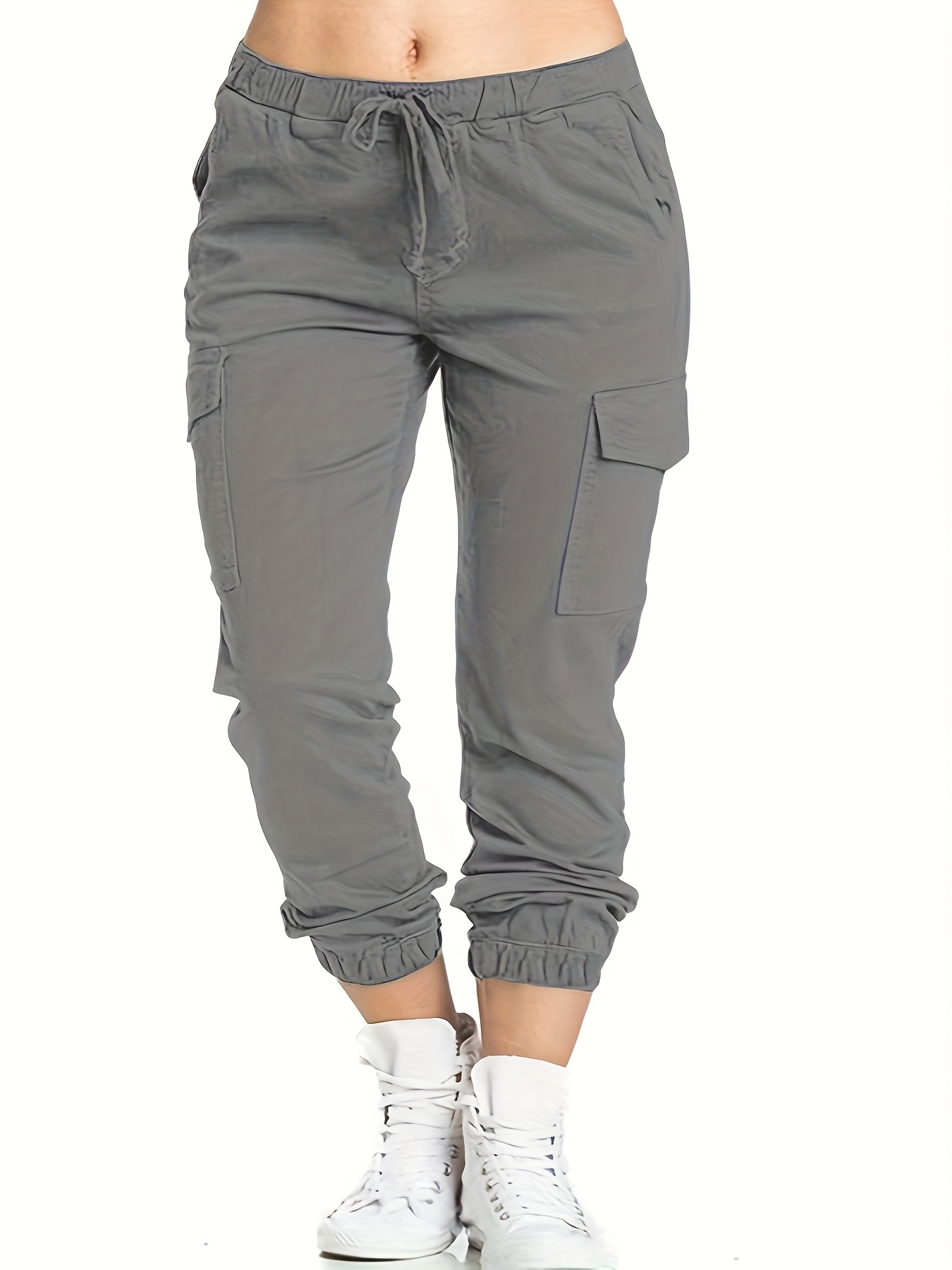 UHUYA Womens Cargo Pants Fashion Plus Size Drawstring Casual Solid