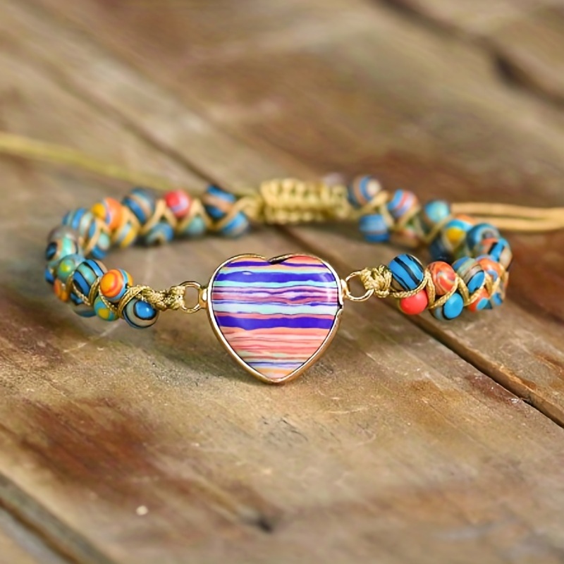 Colorful Love Heart Pine Charm Braided Handmade Mexican Bracelet Friendship  Beads Bracelet Yoga Meditation Hand Decoration Jewelry