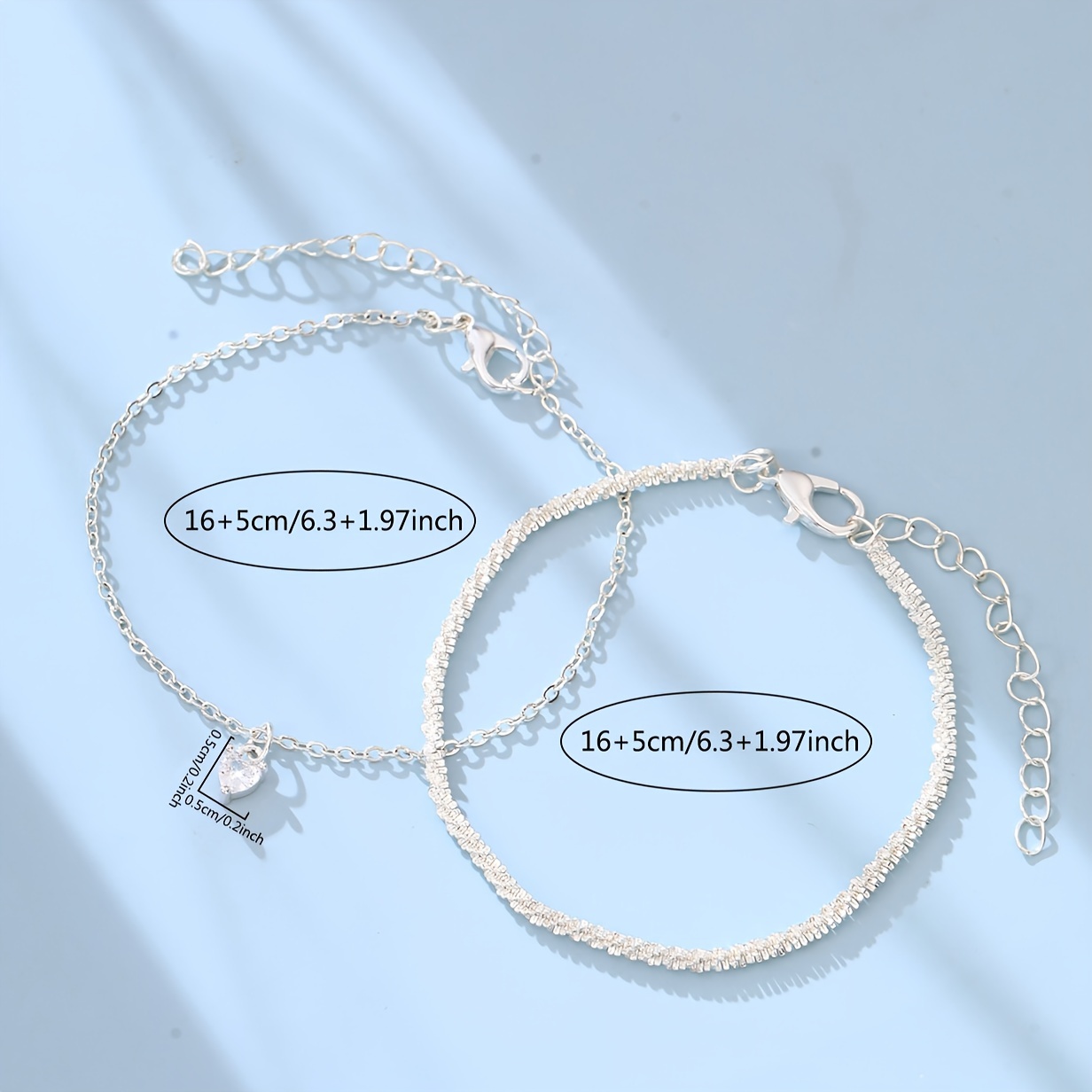 2pcs Love Heart Pendant Chain Bracelet Stackable Hand Chain Jewelry