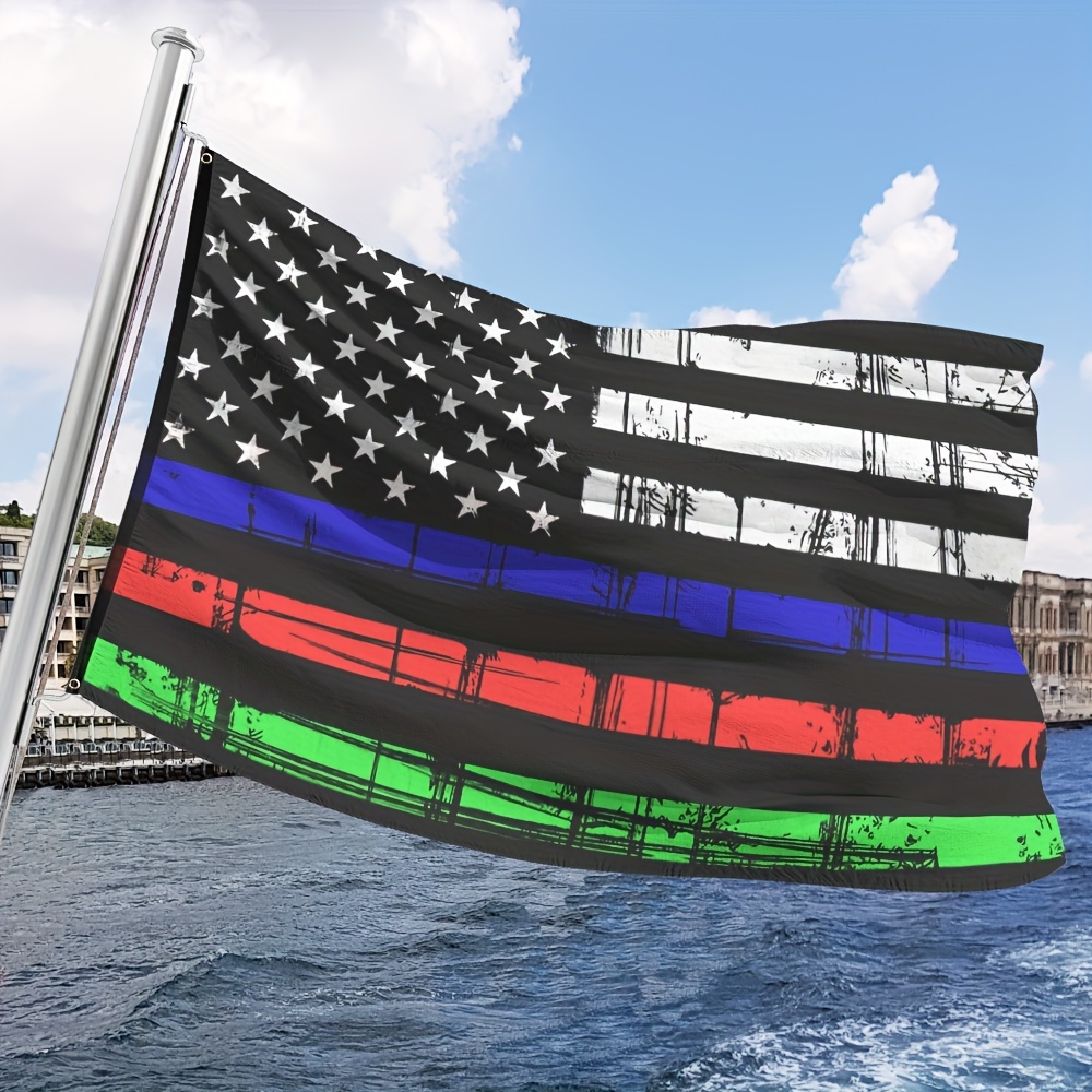 Thin Blue Green and Red Line American Flag 3x5- Heavy Duty  Polyester American Blue Red Green Stripe All Lives Matter Police  Firefighter Military Flags Banner Law Enforcement Police Fireman Army