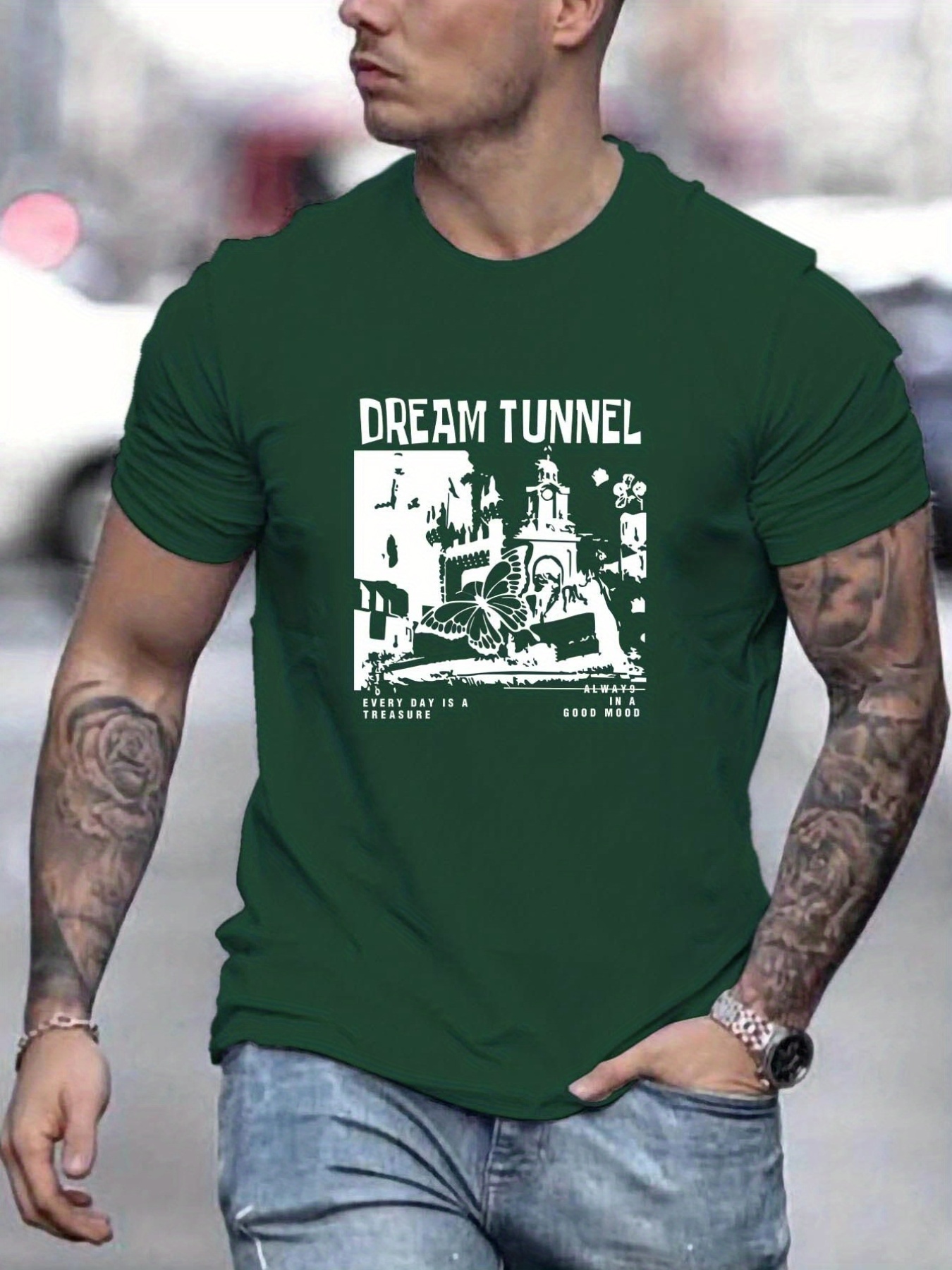 Pattern with waves - Dream on camouflage green' Men's T-Shirt