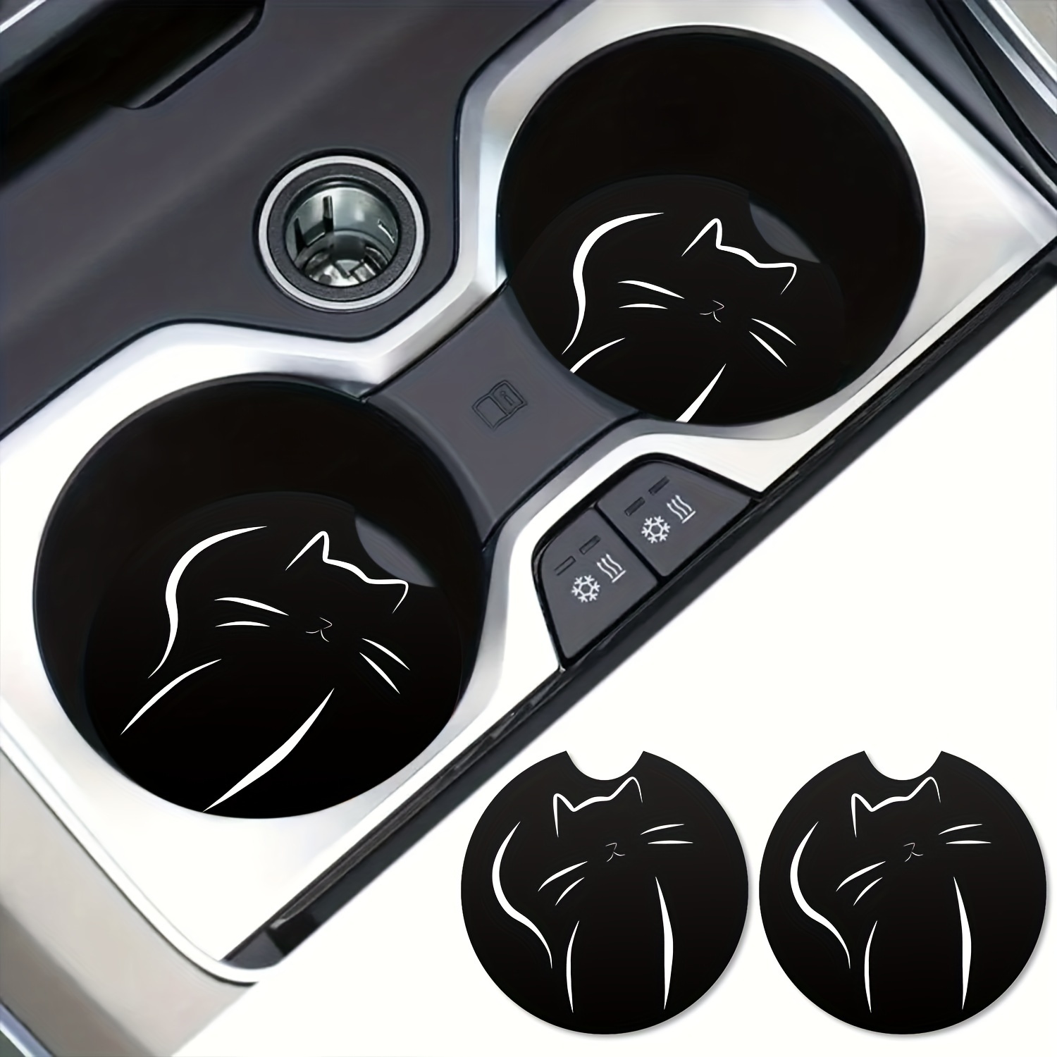 Car Coasters Black White Print Design A Finger Notch For - Temu