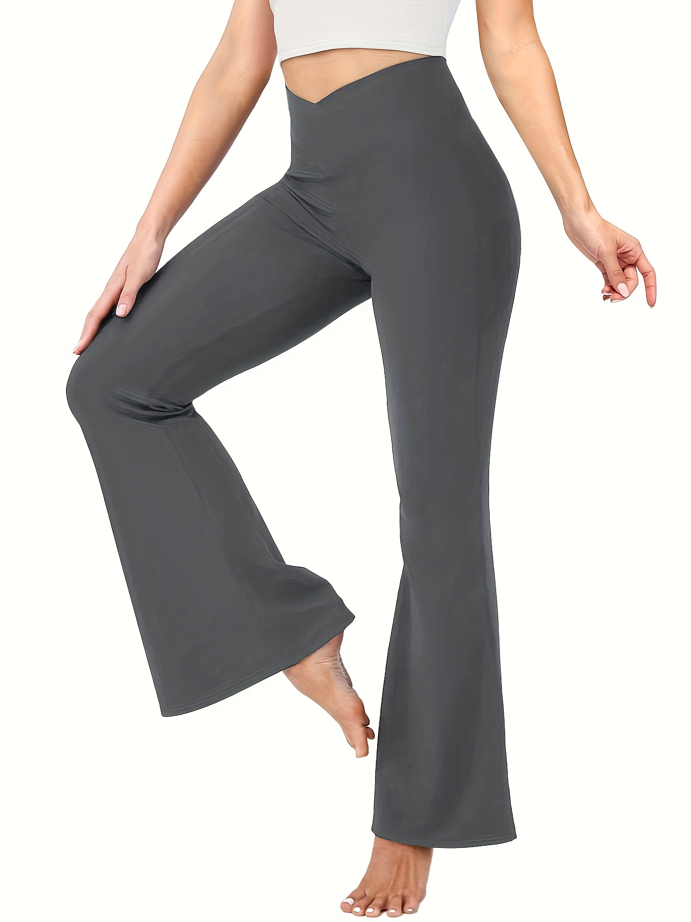 EQWLJWE Womens Crossover Flare Leggings High Waisted Casual Cute Stretchy  Full Length Workout Elegant Yoga Pants 