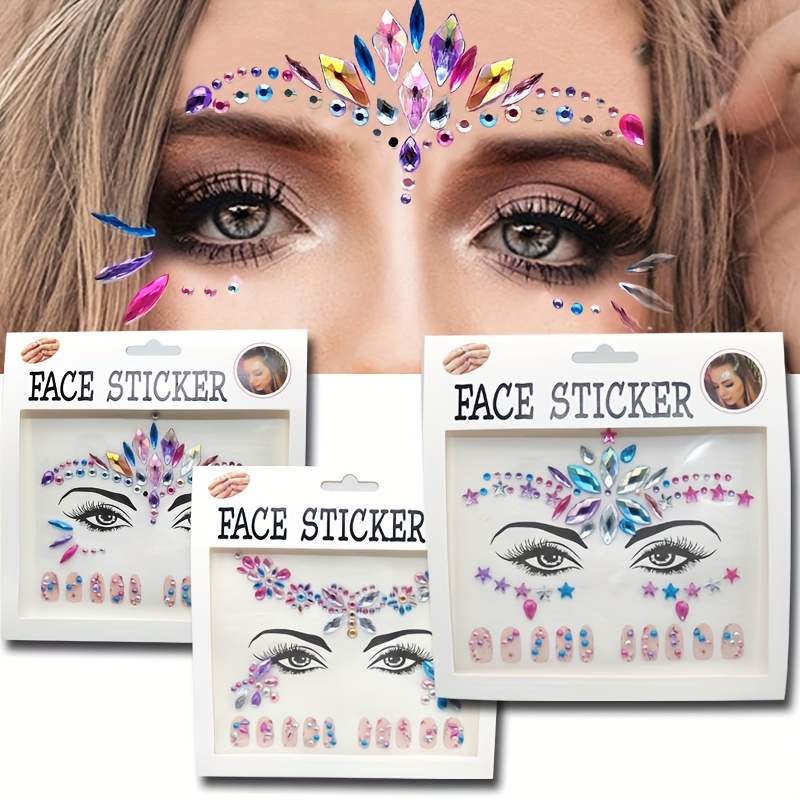 2 pcs Y2K Style Rhinestone Eye and Face Drill Stickers for Music Festivals,  Proms, and Mardi Gras Makeup
