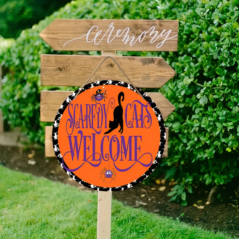 10 Round Wooden Sign: Vintage Scaredy Cats Welcome [AP7301
