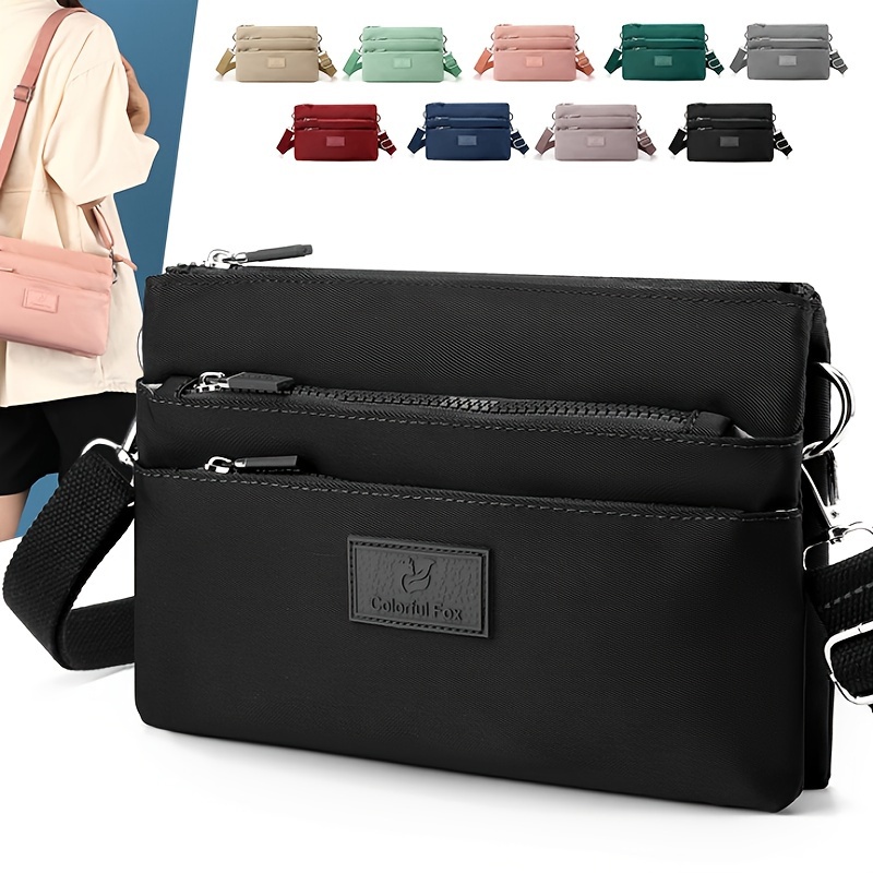 Casual Multi Zipper Layer Shoulder Bag Minimalist Small - Temu