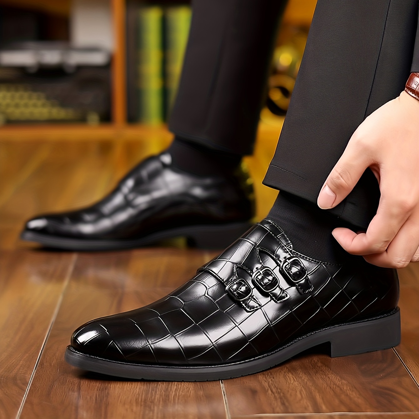 mens trendy outdoor plaid print slip on buckle smart casual dress shoes free shipping on items shipped from temu