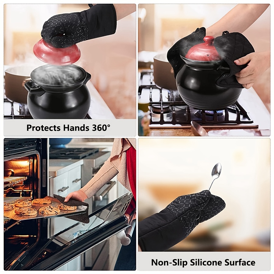1 Pair Short Oven Mitts, Heat Resistant Silicone Kitchen Mini Oven Mitts  for 500 Degrees, Non-Slip Grip Surfaces Gloves