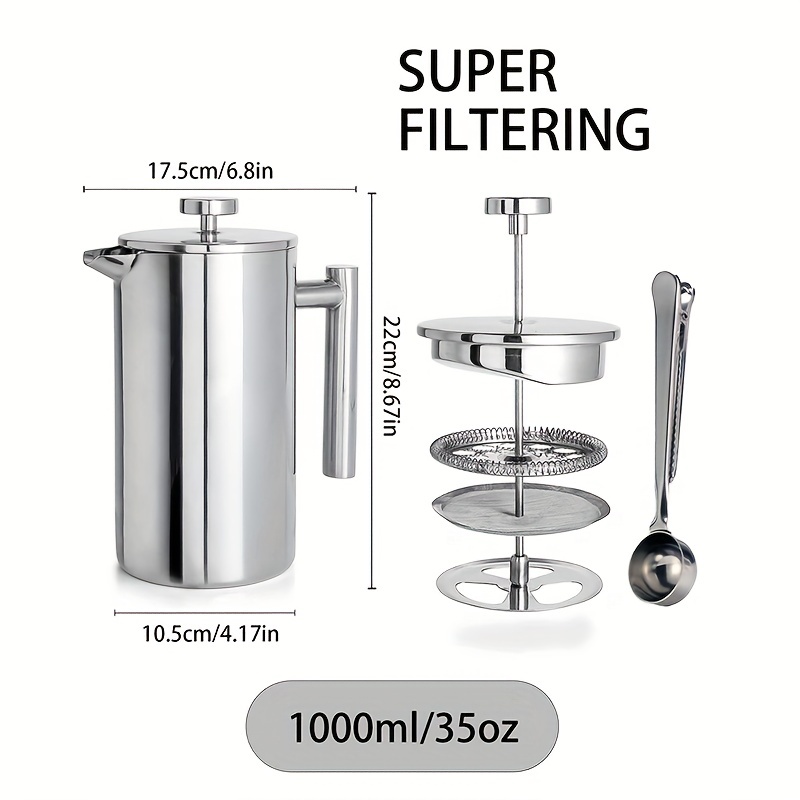 Stainless Steel French Press Coffee Maker Double Walled Coffee