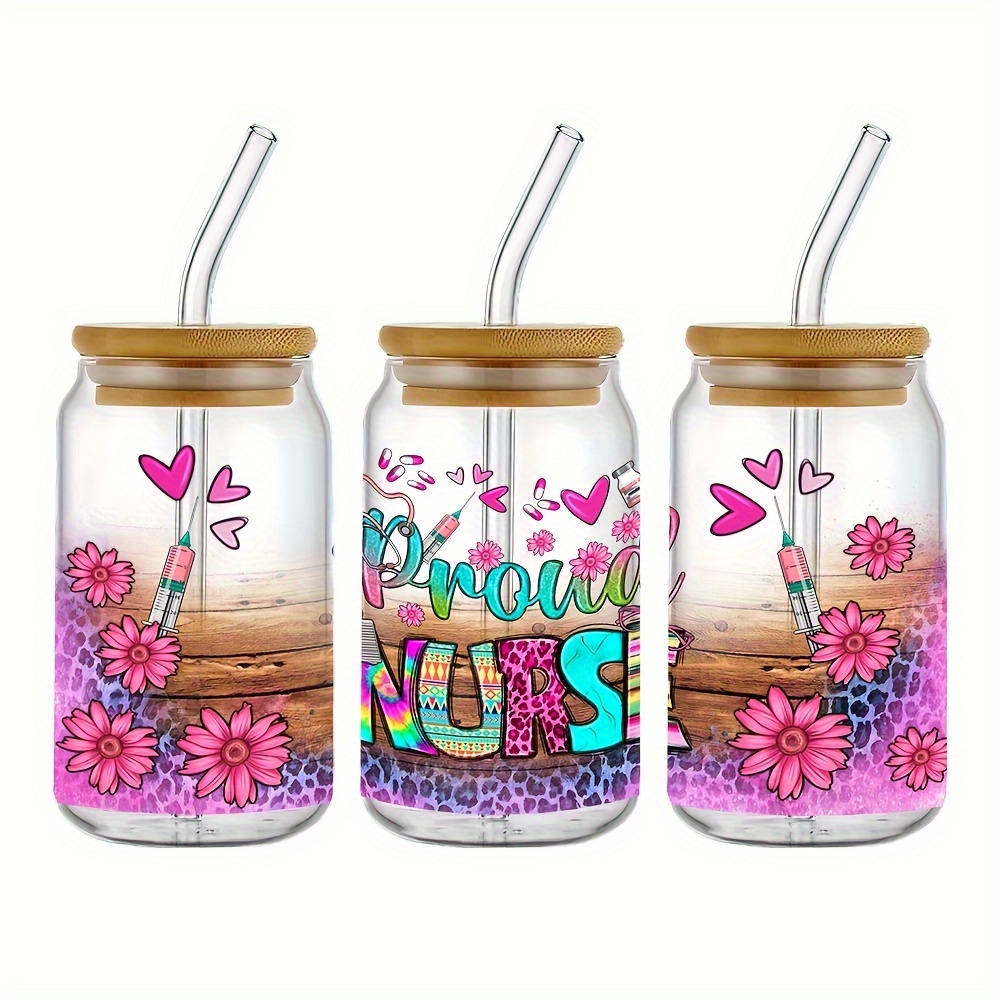 Uv Dtf Nurse Design Glass Cup Can Transfer Sticker Libbey - Temu