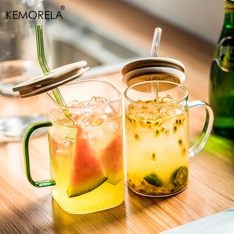 Drinking Glasses With Bamboo Lids And Glass Straws Can - Temu