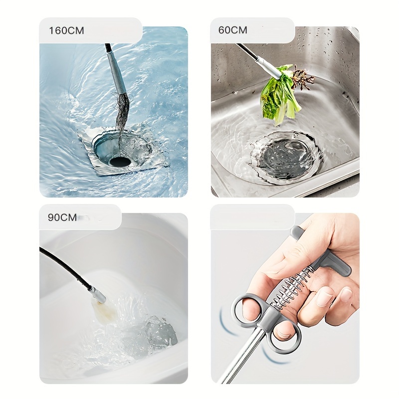 160cm Sink Drain Snake Spring Tube Unblock Tool Bathroom Sewer Dredge Anti  Clogging Unblocker Kitchen Sink Cleaning Hook Tools