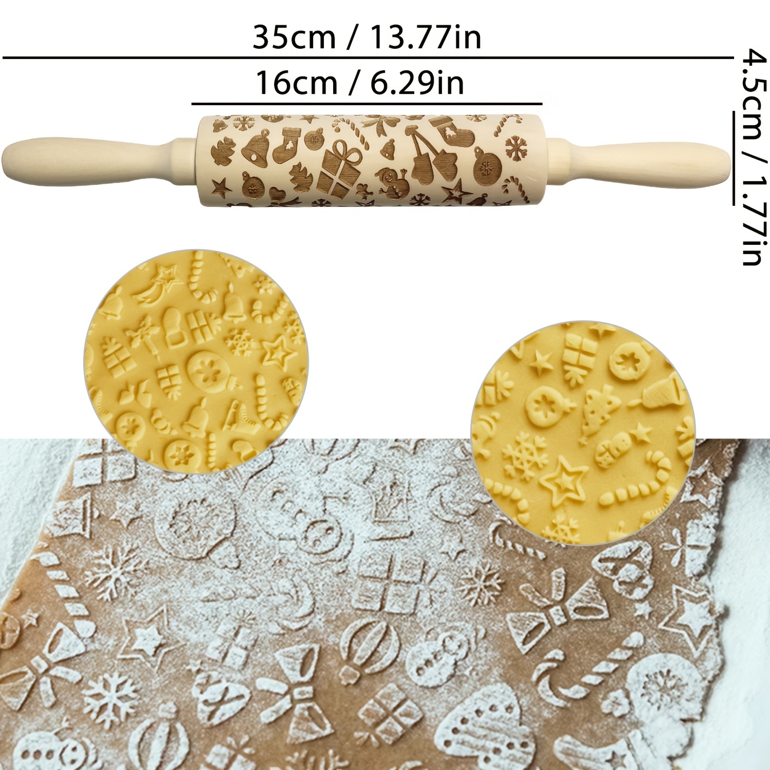 Snowflake 3 Embossed Rolling Pin, Christmas Gift, Textured Cookie