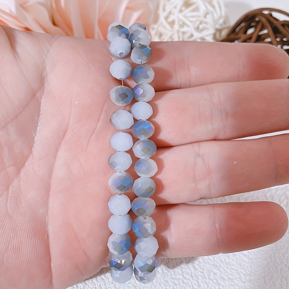 66pcs 8mm White Jade Semi Transparent Blue Glass Beads Flat Beads Crystal  Faceted Beads Loose Spacer Beads DIY Handmade Beads For Bracelet Jewelry