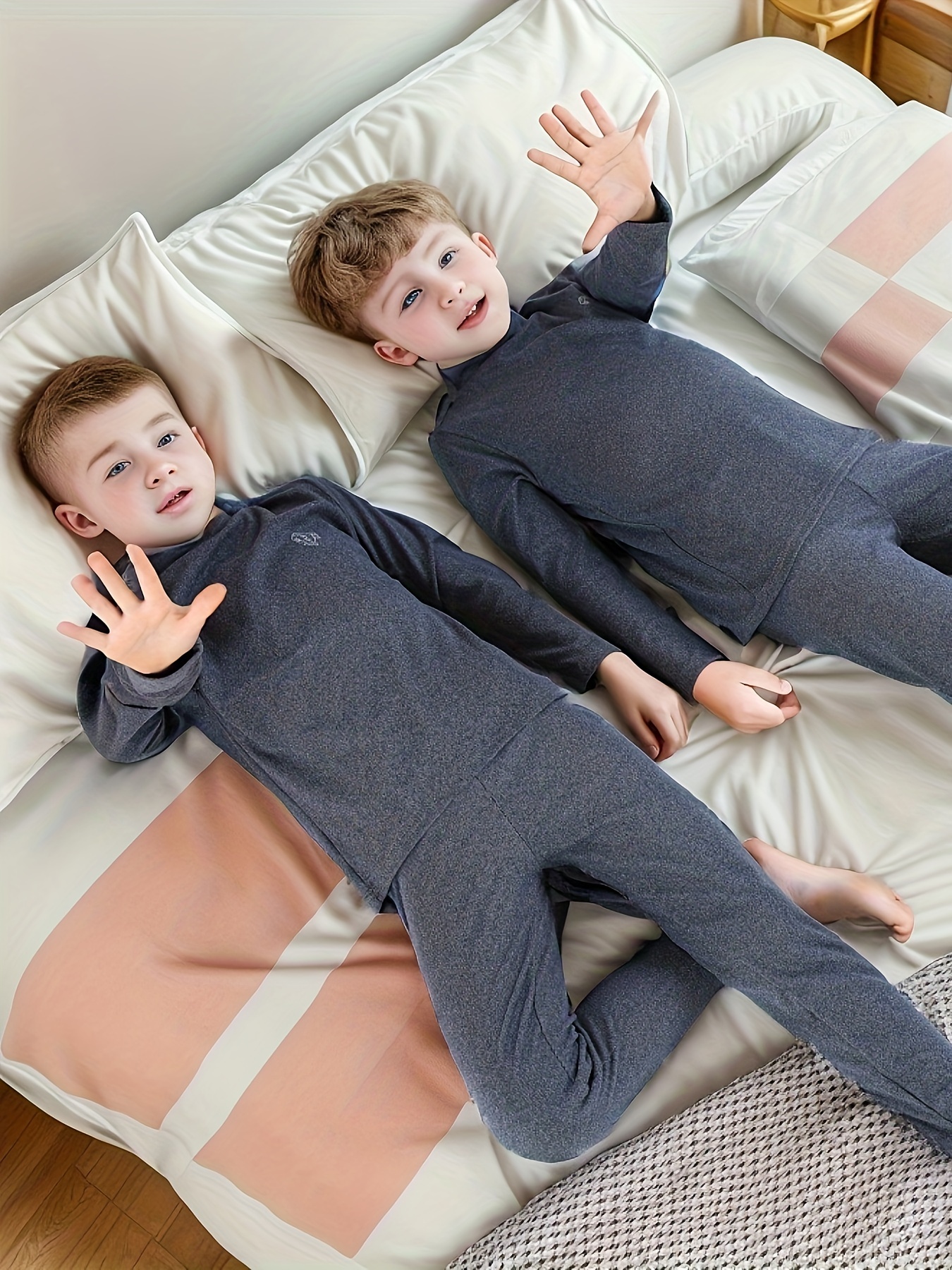 Teen Boys Pajama Sets Solid Color Crew Neck Long Sleeve - Temu