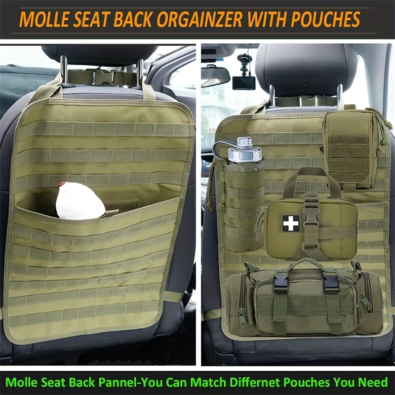  Universal Tactical Seat ​Back Organizer Vehicle Molle Panel Organizer  Storage Bag with 5 Detachable Molle Pouch, Khaki : Sports & Outdoors