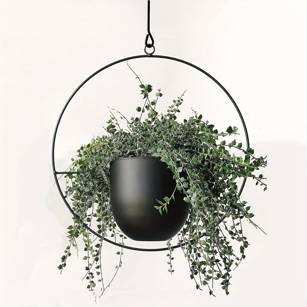 

1pc, Hanging Planters For Indoor And Outdoor Plants With Hooks Metal Modern Wall And Ceiling Planter Minimalist Flower Pot Hold Planters Hanger For Home Decor, Black