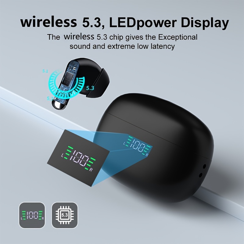 SP9X built-in digital display for ultra long battery life, in ear noise cancelling wireless earphones_voghion.com