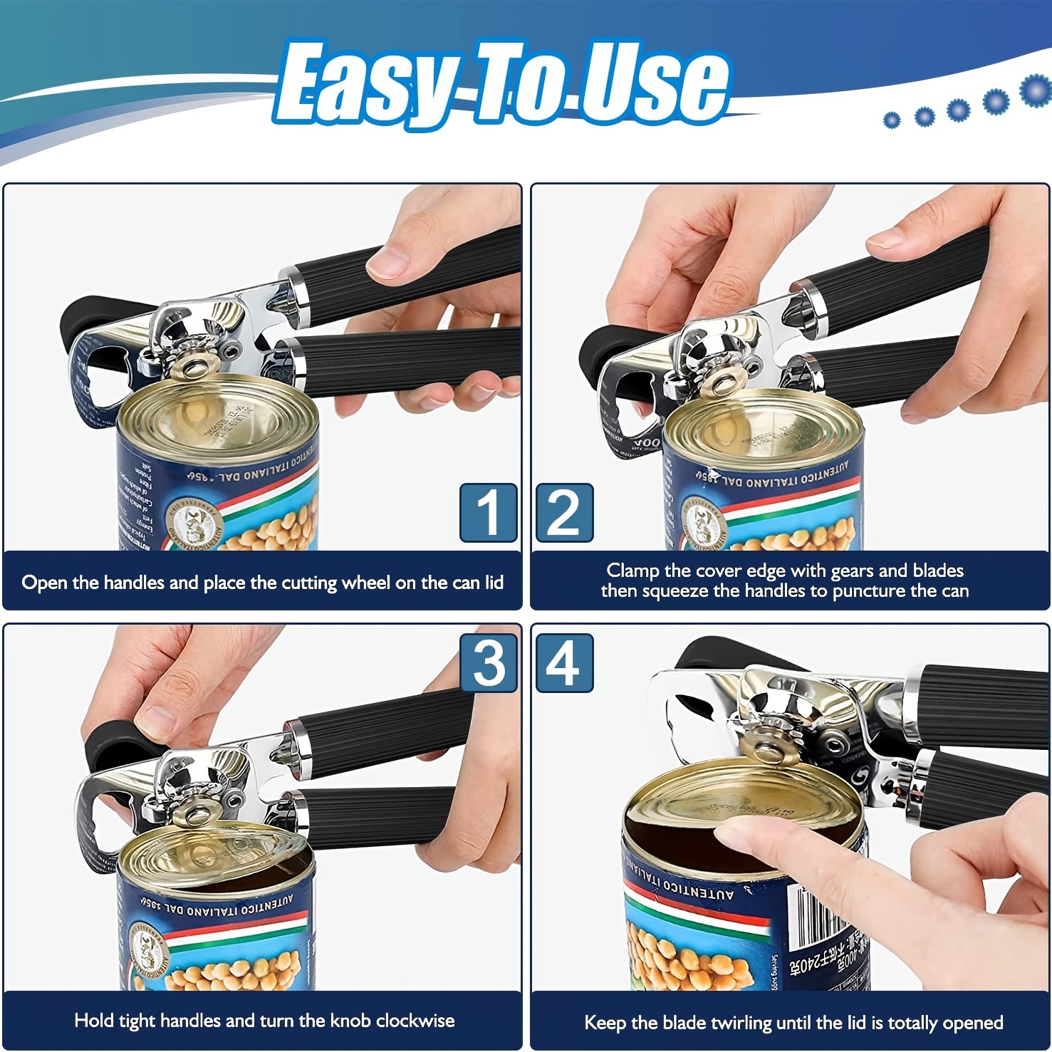 1pc Stainless Steel Effortless Can Opener With Non-slip Handle