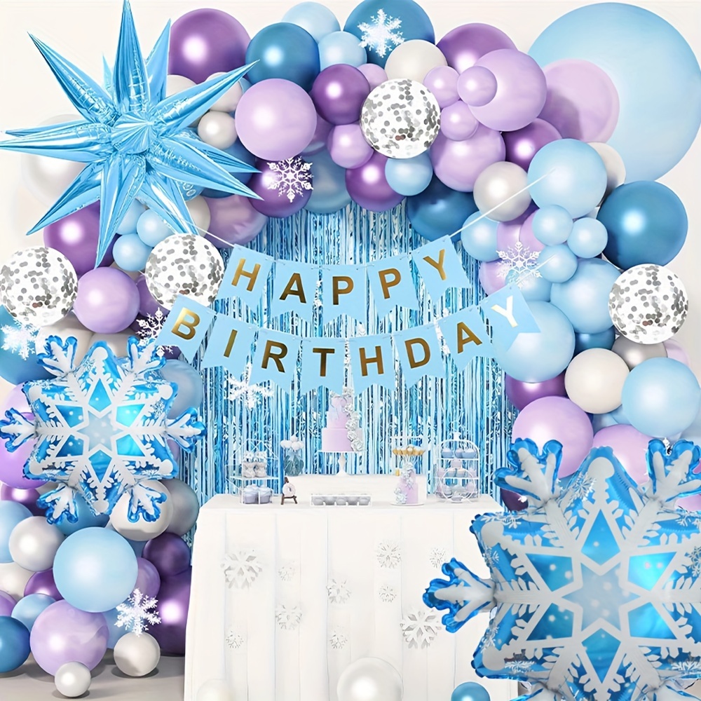  Decoraciones de cumpleaños de Frozen, suministros de fiesta de  cumpleaños de Frozen, globos de decoración de fiesta, decoración de  princesa de feliz cumpleaños con telón de fondo congelado, globos de 