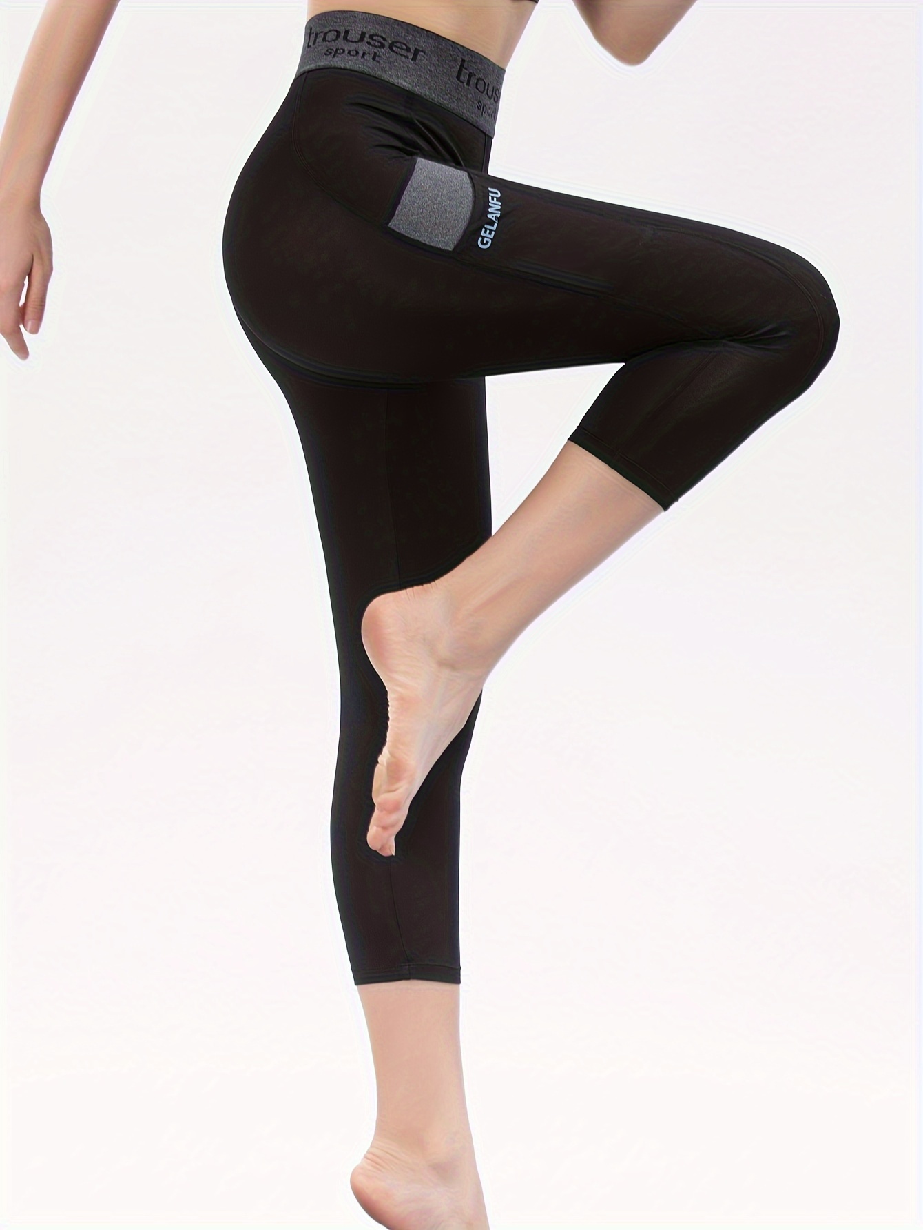 Solid Shaping Calf-Length Leggings, High Elastic Seamless Pockets Sport  Pants To Shape Body, Women's Underwear & Shapewear