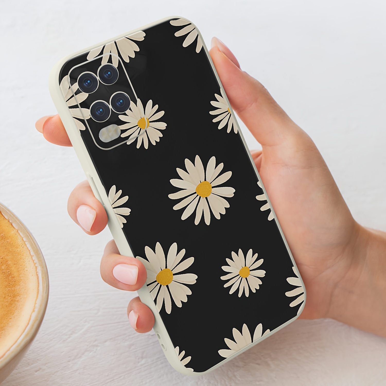 

Black Bottom White Flower Small Daisy Pattern For Oppo Realme A C F I L Q S X Rpo Reno Lite 2020 2021 Realmex Superzoon 2 3 4 5 6 7 8 9 10 11 12 15 17 20 21 35 4g 5g Tpu Material Phone Case