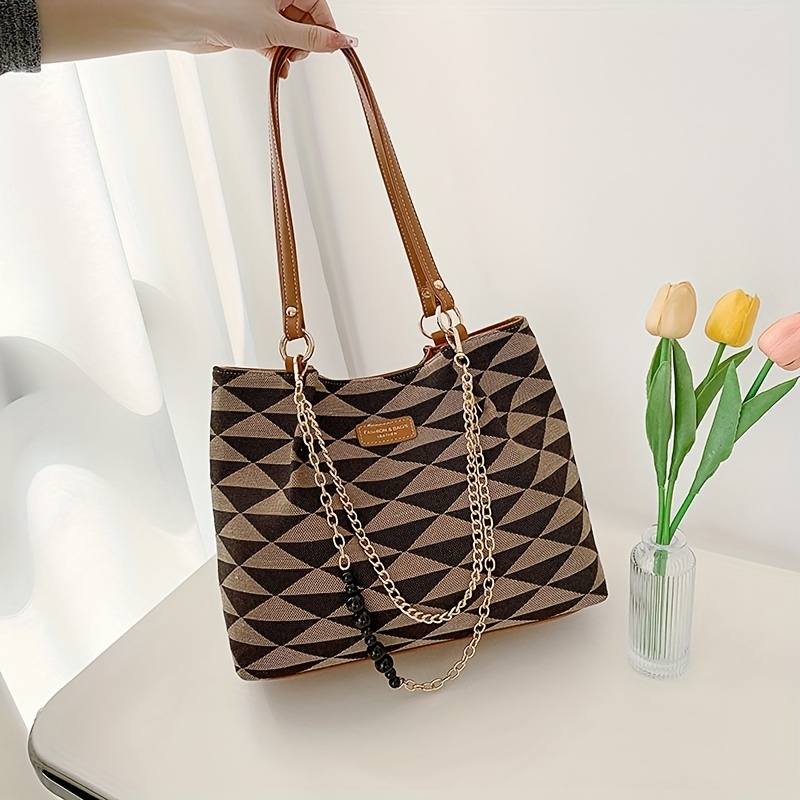 Retro Lattice Tote Bag, Pu Large Capacity Shoulder Bag, Perfect Underarm  Bag For Commuting - Temu