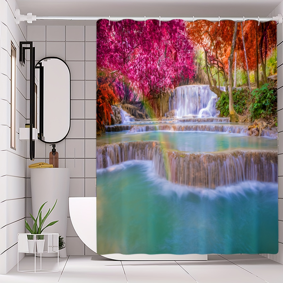 Waterfall Tree Patterned Shower Curtain Waterproof - Temu Australia