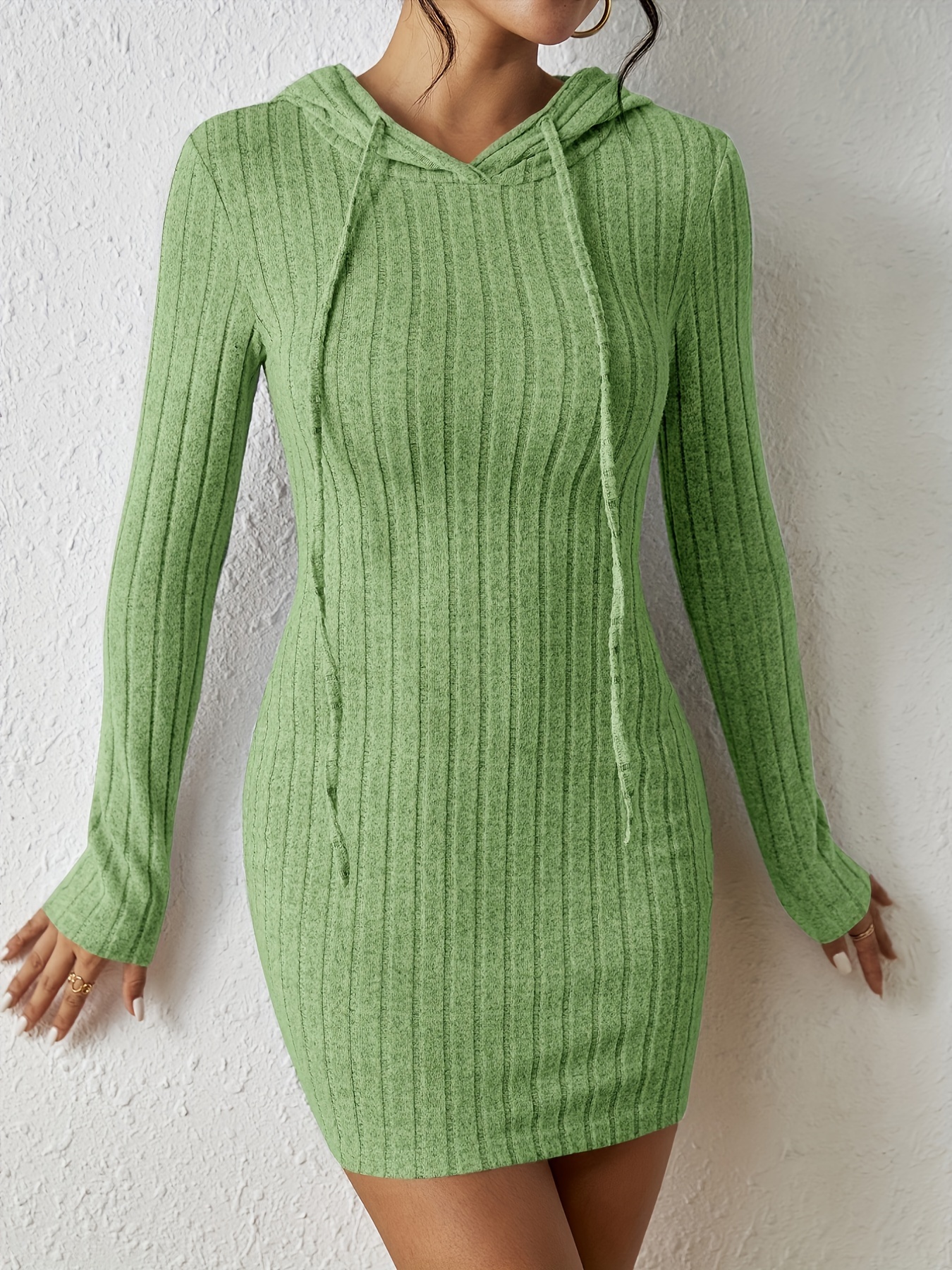 green ribbed long sleeve dress Green Ribbed Knit Long Sleeves Dress Large main image 1
