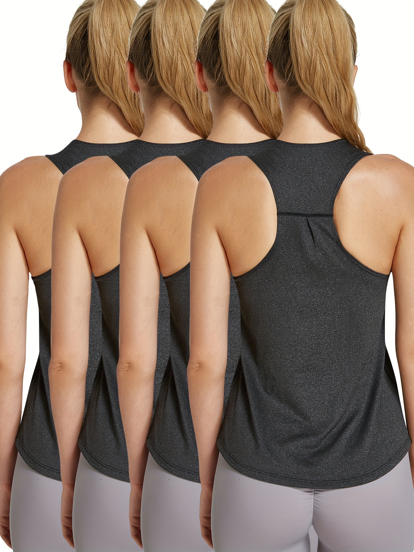4pcs Women's Quick-Dry Workout Tank Tops - Sleeveless Racerback Yoga Tops with Medium Stretch, Round Neck Activewear for Gym, Training & Casual Wear, 4 Solid Colors (Pink/Black/Dark Grey/Light Teal), Workout Clothes, Gym Apparel, Sleeveless Design, Durable Sportswear