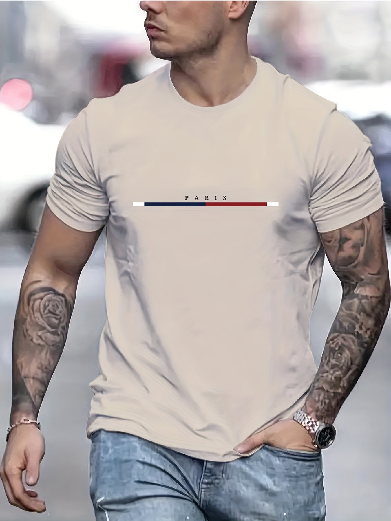 Letter Graphic Crew Neck Short Sleeve Tees, Men's Slight Stretch Casual Spring Tee Family on Print Summer Fall Gifts T Shirt, T-shirts Tops for Men