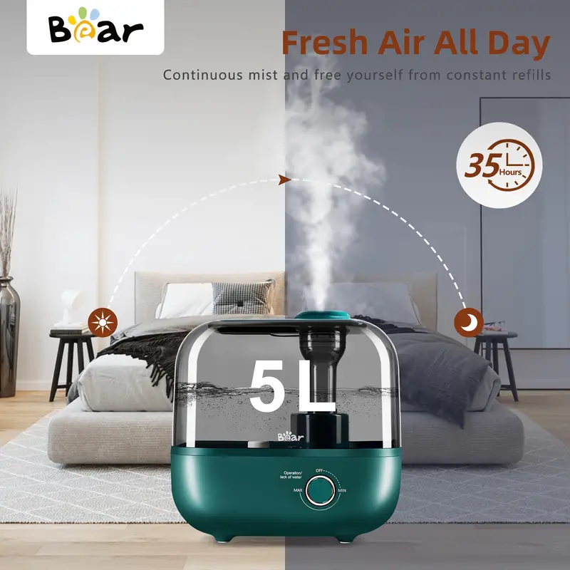 bear humidifiers for bedroom 5l top fill cool mist humidifier for plants and baby lasts for 35 hours auto shut off super quiet easy to use and clean christmas gift details 5