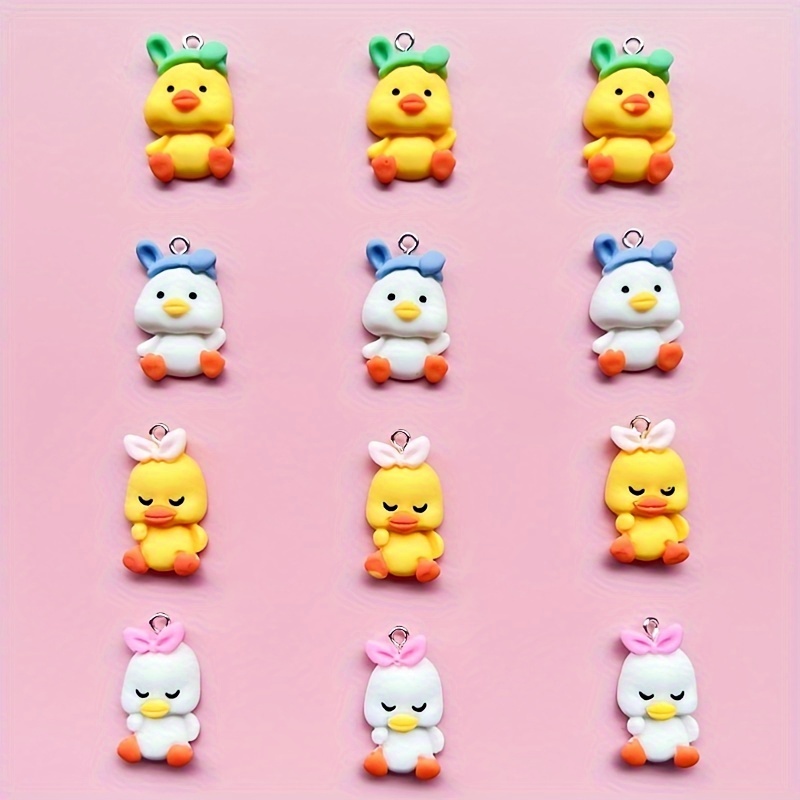 

12pcs Cute Duck Charms In Assorted Colors - Resin Pendants For , Necklaces, Earrings, Keychains & Crafts