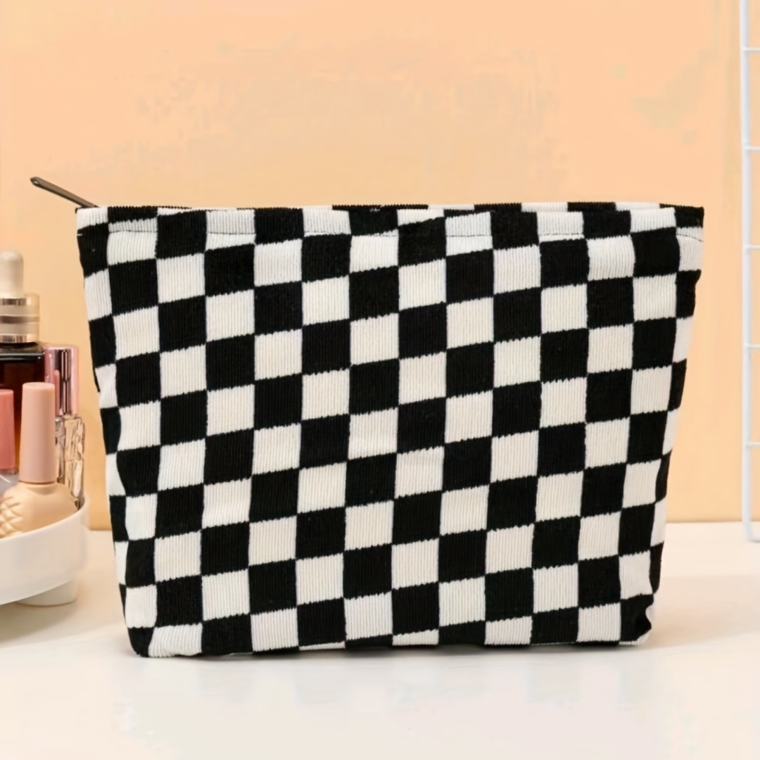 Checkered Makeup Bag, Corduroy Chessboard Cosmetic Bag for Purse, Small  Cosmetic Pounch Cute Travel Checkered Cosmetic Bag for Women